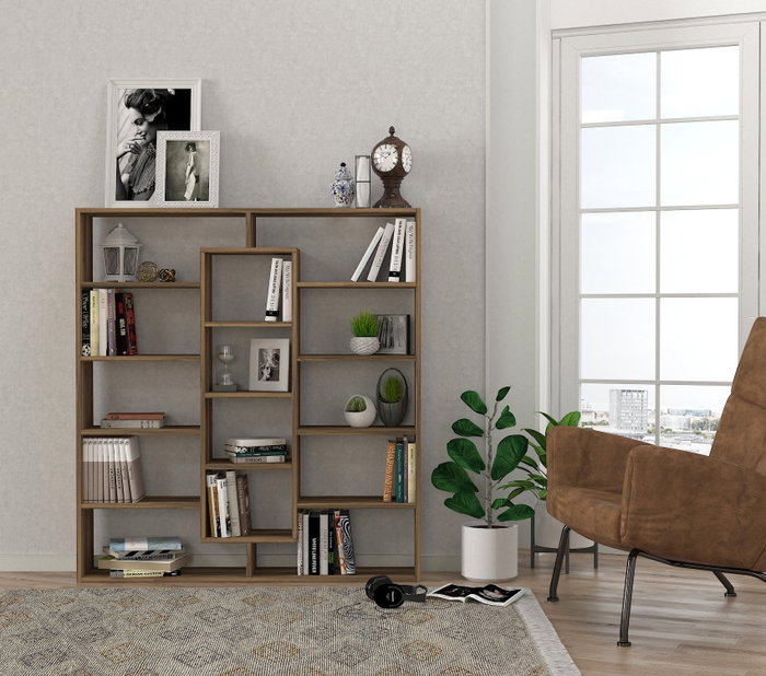 Hanah Home Estantería Escandinava Walnut, Tablero de Partículas Melamina, Nogal, 125x135.7x22cm